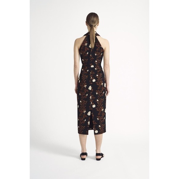 Emilia Wickstead Womens Midi Hailey Dress Cream Brown Floral Georgette Size 2 - Picture 3 of 10